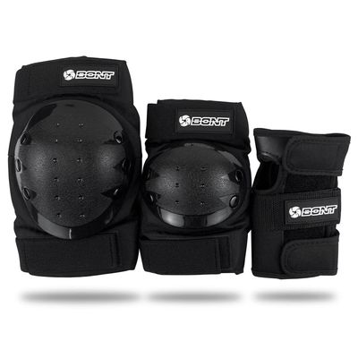 Bont Skates Kids Black Protective Pads Set with Knee, Elbow and Wrist Guards for Inline, Roller Skate (Black, L)