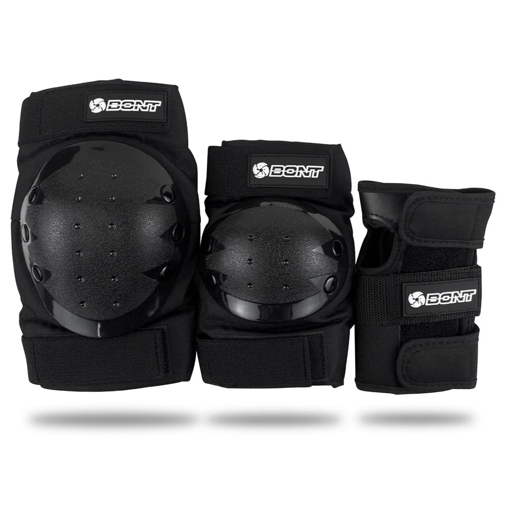 Bont Skates Kids Black Protective Pads Set with Knee, Elbow and Wrist Guards for Inline, Roller Skate (Black, L)