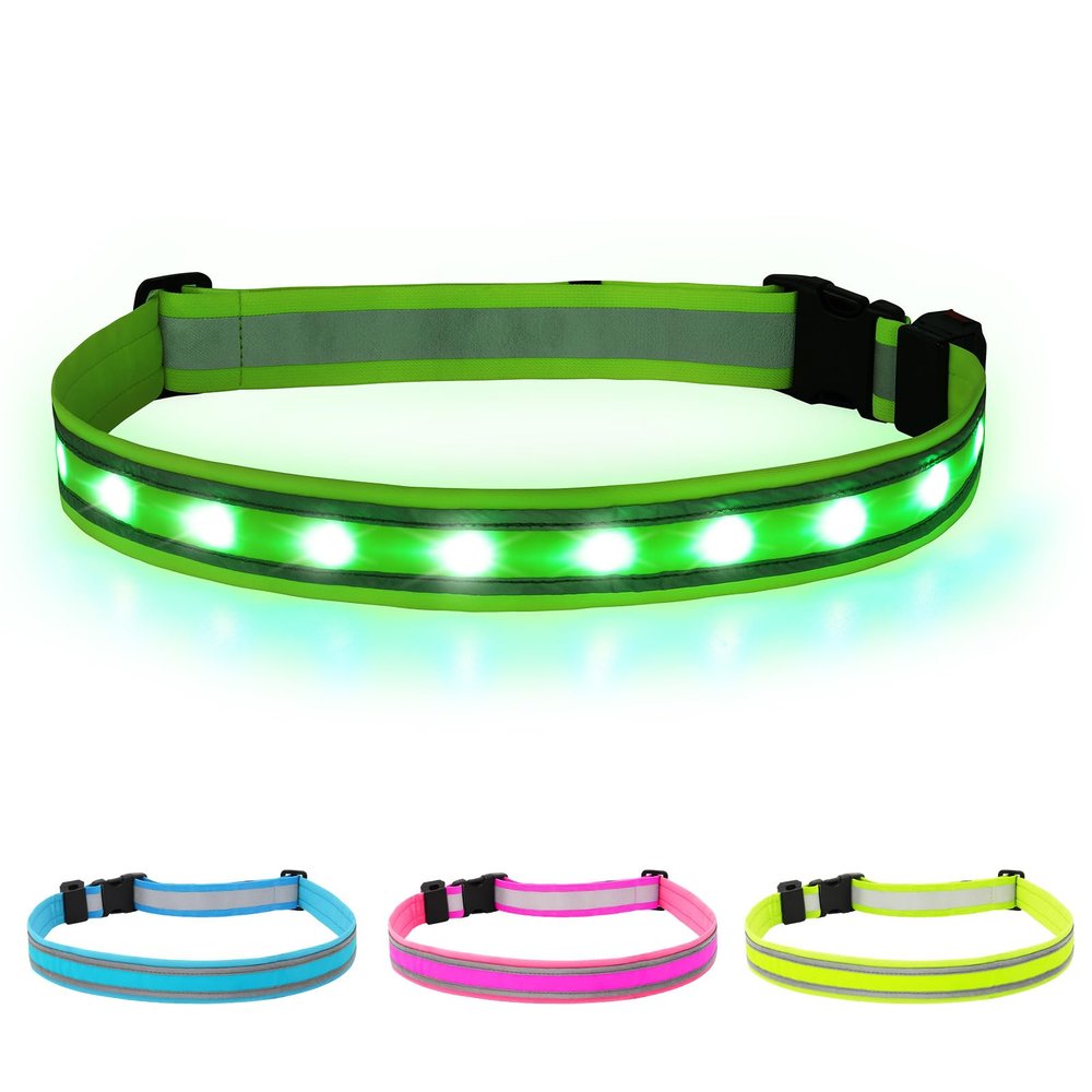 BSEEN LED Running Belt, Rechargeable Reflective Gear Glowing Light Up Waistband, Safety Lights for Runners, Joggers, Walkers, Pet Owners, Cyclists (Neon Green)