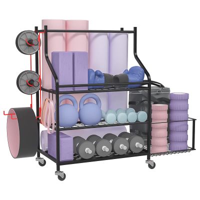 AOMOTA Home Gym Storage, Weight Rack for Home Gym, Yoga Mat HolderDumbbell Rack for Home Gym, Gym Rack for Home Gym with Extra Side Storage Space for Dumbbells, Kettlebells, Resistance Bands and More