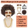 ANOGOL+Hair Cap+Mustache+Necklace+Glasses 5Pcs Afro Wig for Men Short Brown Curly Wigs Disco 70'S Wigs for Men 80'S Costumes for Jerry Curly Afro Wig Rocker Costume Halloween Christmas Party view 2