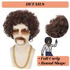 ANOGOL+Hair Cap+Mustache+Necklace+Glasses 5Pcs Afro Wig for Men Short Brown Curly Wigs Disco 70'S Wigs for Men 80'S Costumes for Jerry Curly Afro Wig Rocker Costume Halloween Christmas Party view 3