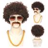 ANOGOL+Hair Cap+Mustache+Necklace+Glasses 5Pcs Afro Wig for Men Short Brown Curly Wigs Disco 70'S Wigs for Men 80'S Costumes for Jerry Curly Afro Wig Rocker Costume Halloween Christmas Party view 4