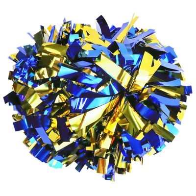 GUIFIER 6 inch 1 Pair Metallic Cheerleading Pom Pom with Baton Handle, Cheerleader Pom Poms, Cheerleading Metallic Pom Poms, Cheer Pom Poms Gifts Pompoms for Cheering Squad - Royal Blue and Gold