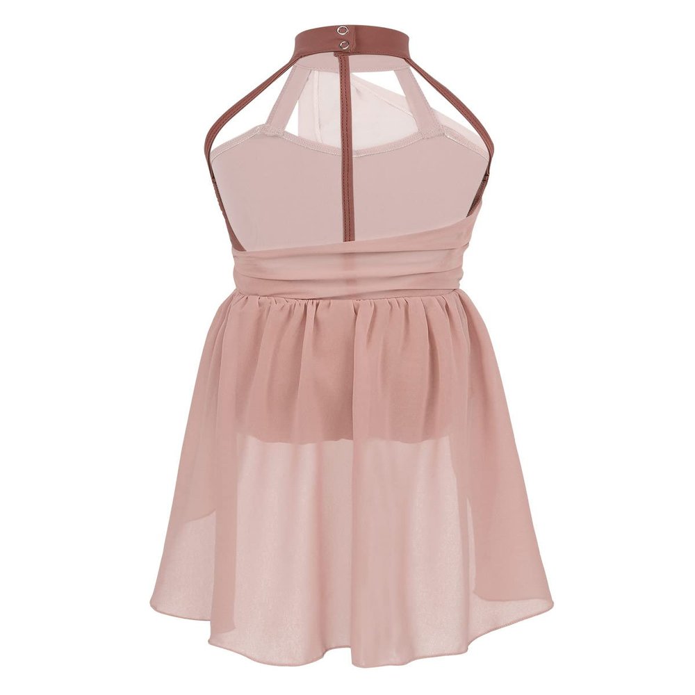 Oyolan Kids Girls Lyrical Ballet Dance Dress Sleeveless Halter Neck Gymnastic Leotard Modern Contemporary Dance Costume Dusty Pink 8 Years