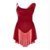 TiaoBug Women's Adult Lyrical Dance Dress Sparkly Sequins Sleeveless Mesh Skirted Leotard Dancewear Burgundy A Large view 3