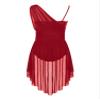 TiaoBug Women's Adult Lyrical Dance Dress Sparkly Sequins Sleeveless Mesh Skirted Leotard Dancewear Burgundy A Large view 4