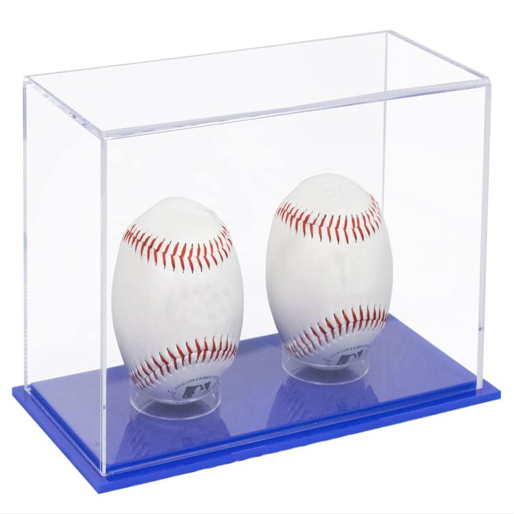 Better Display Cases Double Baseballs or Tennis Balls Clear Acrylic Display Case with Blue Base (A115/V62)