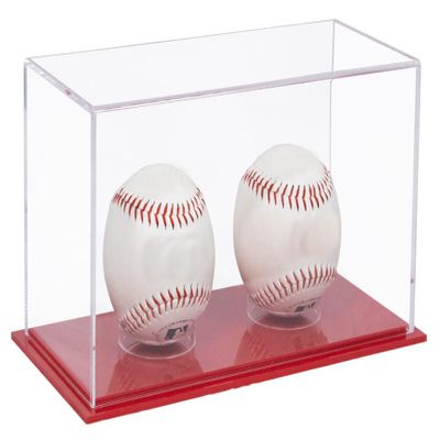 Better Display Cases Double Baseballs or Tennis Balls Clear Acrylic Display Case with Red Base (V62/A115)