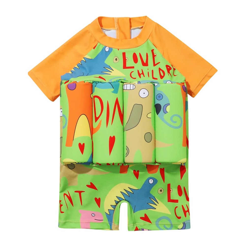 IBTOM CASTLE Toddler Swimsuit Short Sleeve One-Piece Swim Vest Baby Swimwear for Girls Boys Bathing Suit Orange - Colorful 18-24 Months