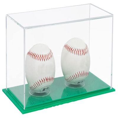 Better Display Cases Double Baseballs or Tennis Balls Clear Acrylic Display Case with Green Base (V62/A115)