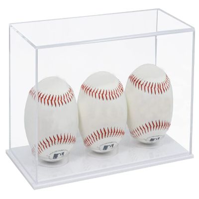 Better Display Cases Triple Baseballs or Tennis Balls Clear Acrylic Display Case with White Base (V62/A115)