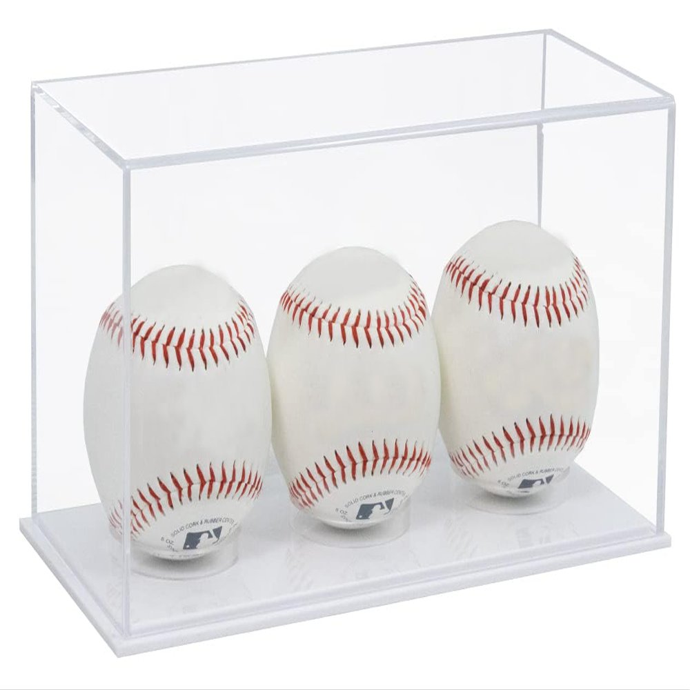 Better Display Cases Triple Baseballs or Tennis Balls Clear Acrylic Display Case with White Base (V62/A115)