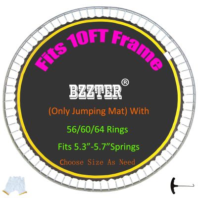 Bzzter Trampoline Replacement Mat 10ftTrampoline Mat Fit 10ft Frame with 60 Rings 102.8 Inch Diam Match 5.3-5.7 Inch Spring, Without Frame and Springs(Only Trampoline Mat), w/Spring Tool and Gloves