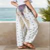 QIANXIZHAN Women's Harem Pants, Hippie Palazzo Pants Boho Joggers Yoga Clothes with Pockets White Flower M view 2
