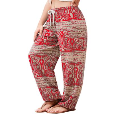 QIANXIZHAN Women's Harem Pants, Hippie Palazzo Pants Boho Joggers Yoga Clothes with Pockets Red Flower XL