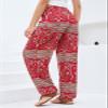 QIANXIZHAN Women's Harem Pants, Hippie Palazzo Pants Boho Joggers Yoga Clothes with Pockets Red Flower XL view 2