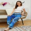 QIANXIZHAN Women's Harem Pants, Hippie Palazzo Pants Boho Joggers Yoga Clothes with Pockets Blue Circle L view 3
