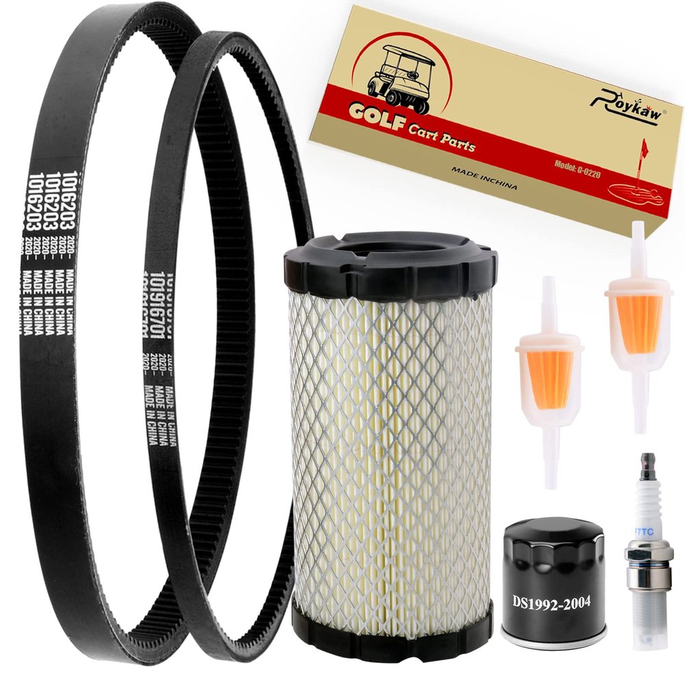 Roykaw Golf Cart Tune Up Kit with Clutch Drive Belt & Starter Generator Belt for Club Car Precedent 2004-up Gas Models with FE350 Kawasaki Motor, Replaces OEM # 101916701, 1016203