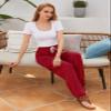 QIANXIZHAN Women's Harem Pants, Hippie Palazzo Pants Boho Joggers Yoga Clothes with Pockets Red XL view 3