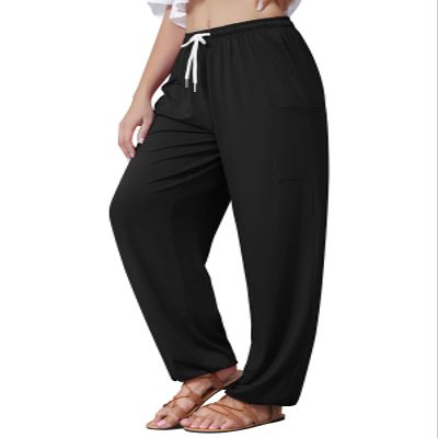 QIANXIZHAN Women's Harem Pants, Hippie Palazzo Pants Boho Joggers Yoga Clothes with Pockets Black S