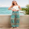 QIANXIZHAN Women's Harem Pants, Hippie Palazzo Pants Boho Joggers Yoga Clothes with Pockets Cyan Flower S view 3