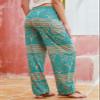 QIANXIZHAN Women's Harem Pants, Hippie Palazzo Pants Boho Joggers Yoga Clothes with Pockets Cyan Flower 2XL view 2