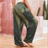 QIANXIZHAN Women's Harem Pants, Hippie Palazzo Pants Boho Joggers Yoga Clothes with Pockets Green Flower XL view 2