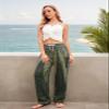 QIANXIZHAN Women's Harem Pants, Hippie Palazzo Pants Boho Joggers Yoga Clothes with Pockets Green Flower S view 3