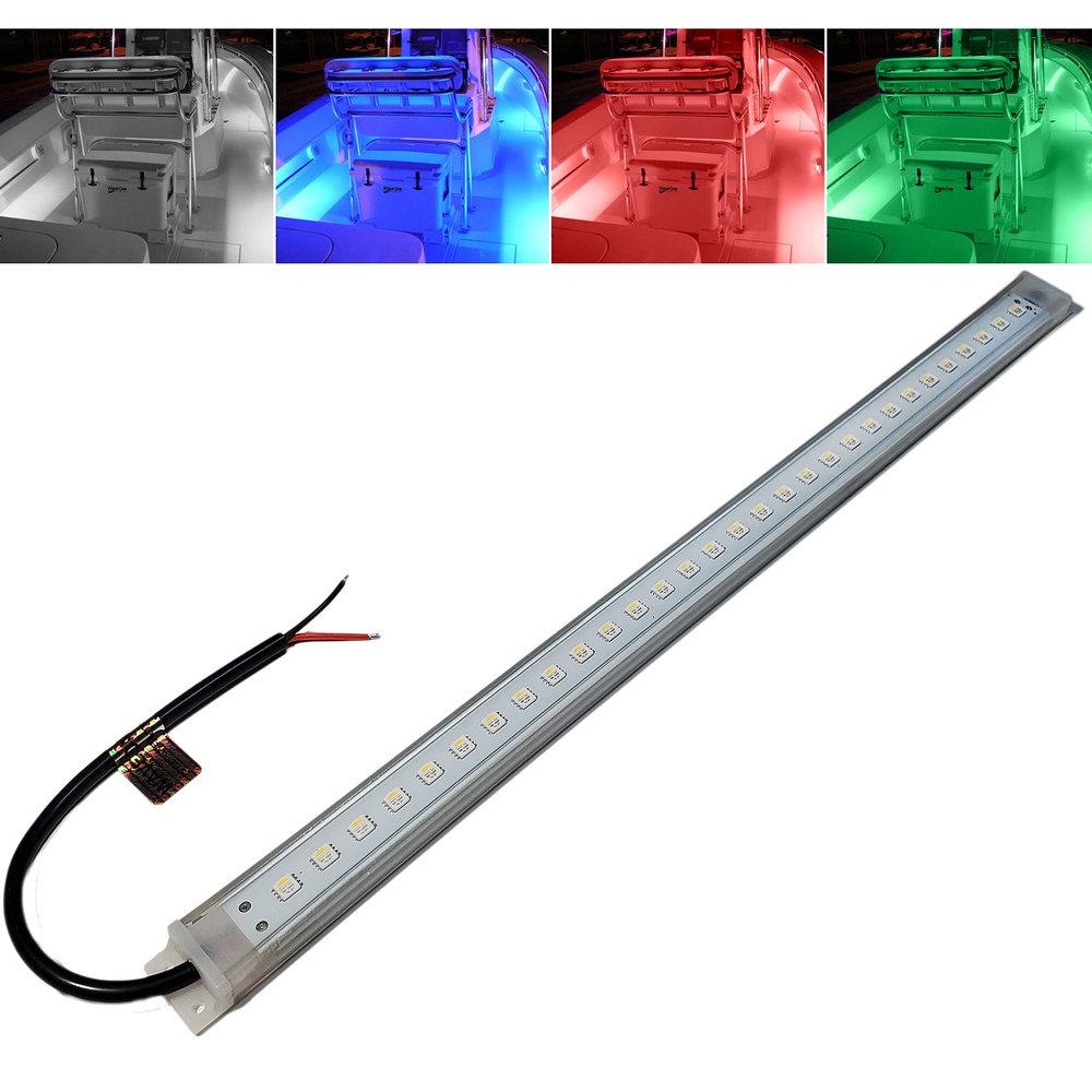 Wave One Marine 16" LED RGBW Courtesy Accent Boat Utility Light Strip | 12-24 Volt Internal Driver | White Blue Red Green | Interior Exterior Deck Gunnel Cockpit T Top Pontoon | Waterproof IP65
