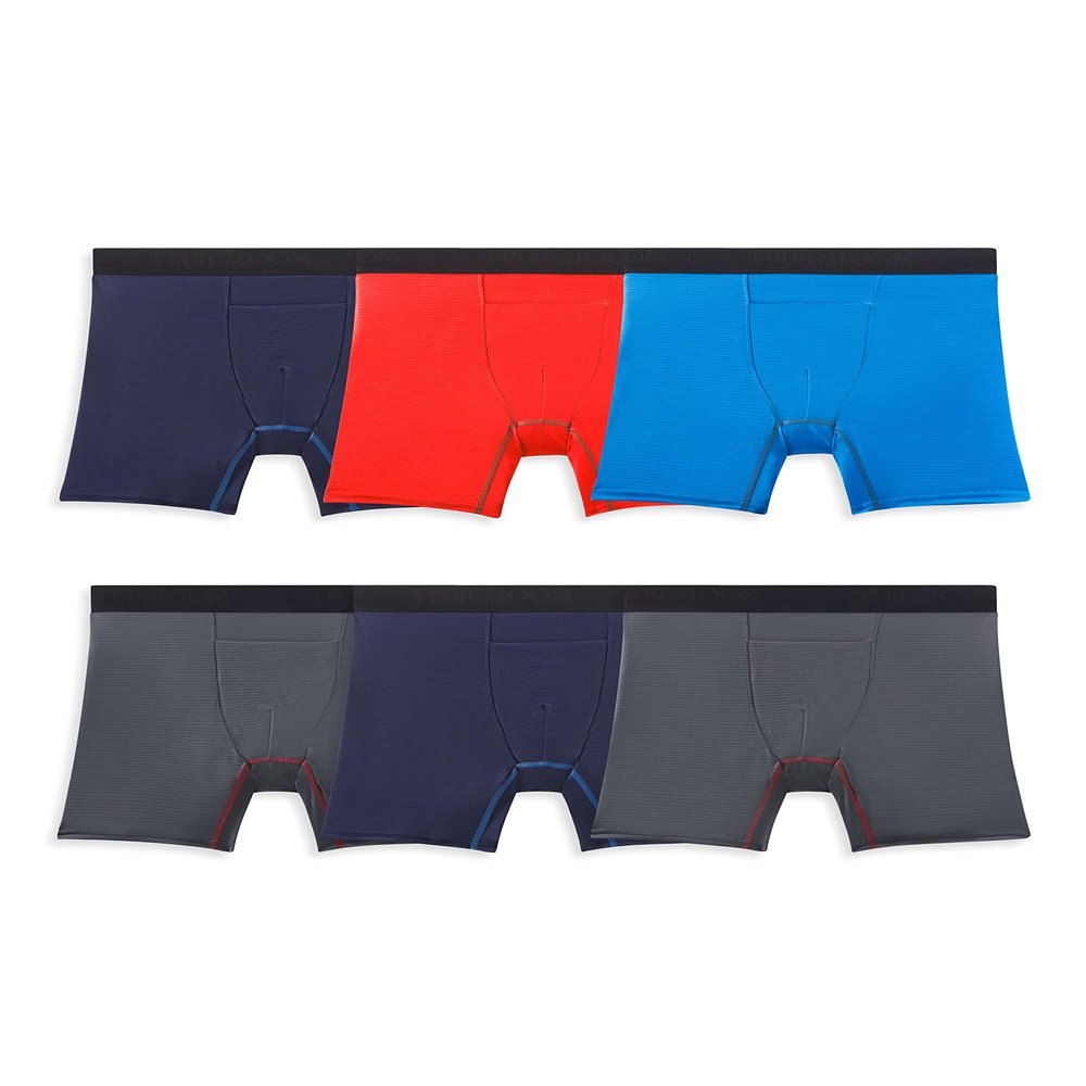 Fruit of the Loom Men's 360 Stretch Boxer Briefs (Quick Dry & Moisture Wicking), Regular Leg - Cooling Channels - 6 Pack Assorted Colors, Small