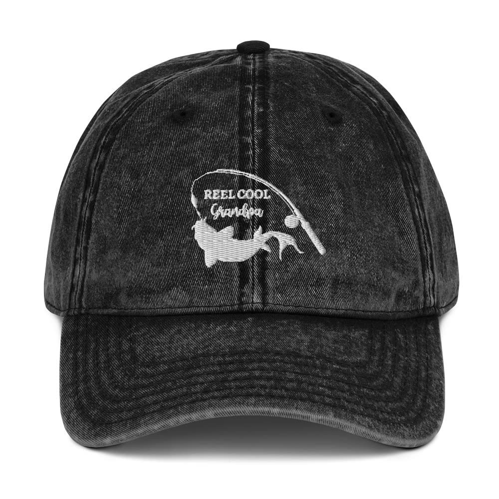 Reel Cool Grandpa hat, Embroidered hat, Grandpa Gifts, Grandpa Fishing hat, Grandpa Fishermen hat, Vintage Cotton Twill Cap Black