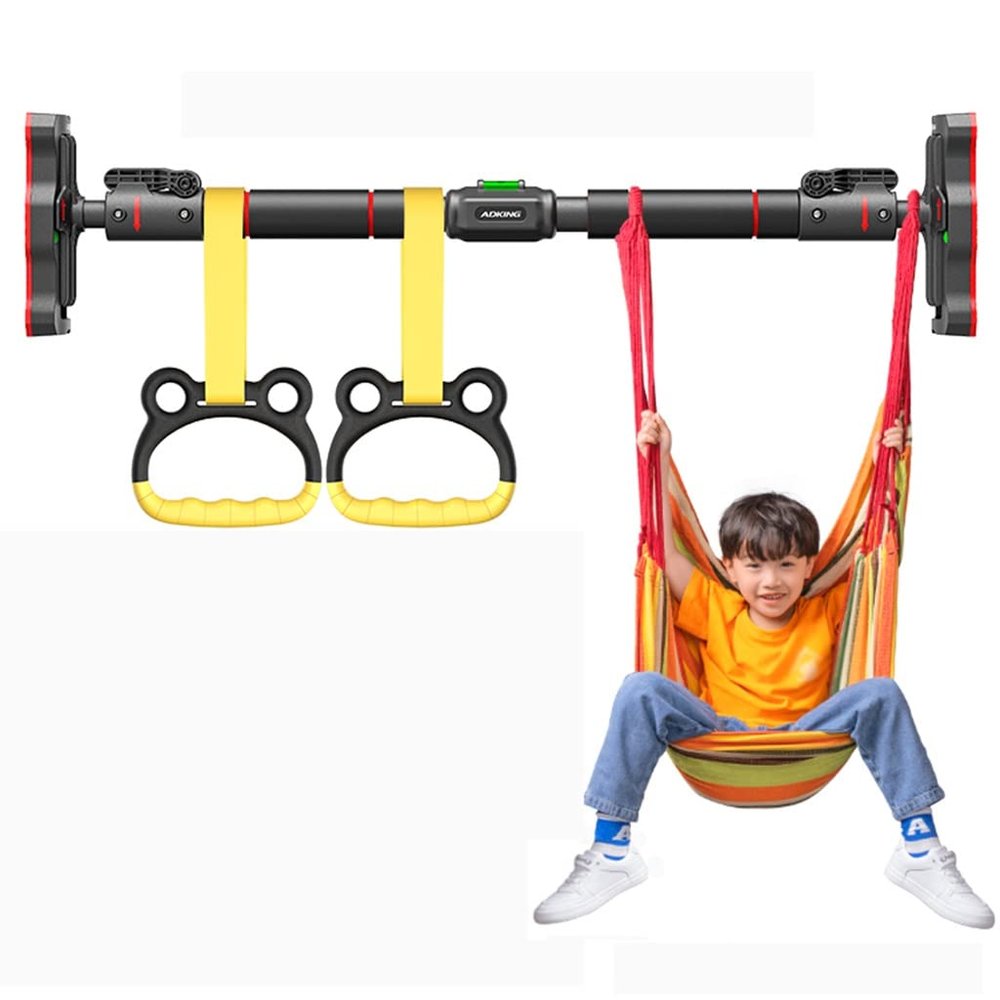 Chin Up Bar Portable Door Pull Up Bar, Indoor No Screw Wall Mounted Strength Training Bar with Kids Rings and Swing, 68-160cm (Size : 120-160CM)