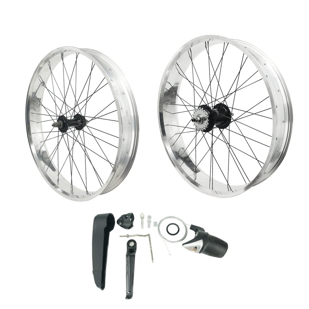 Tracer WH-2640RK3i-PLS-B Cruiser Bicycle Wheel Set 26" x4.0 Polished High Strength Aluminum Fat Rims with Sturmey Archer Inter-3 Speed Disc Brake Hub + Shifter Installation kit TSS33 SX-Rk3