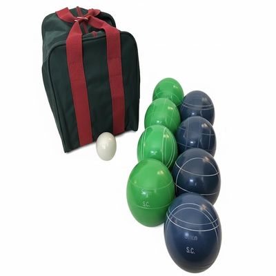 BuyBocceBalls Listing - Made in USA, Premium Quality Engraved Tournament Bocce Set - 110mm Green and Blue Balls, Nylon Bag, 998 Grams (2 lbs. 3.2 oz.). Various Bag Colors