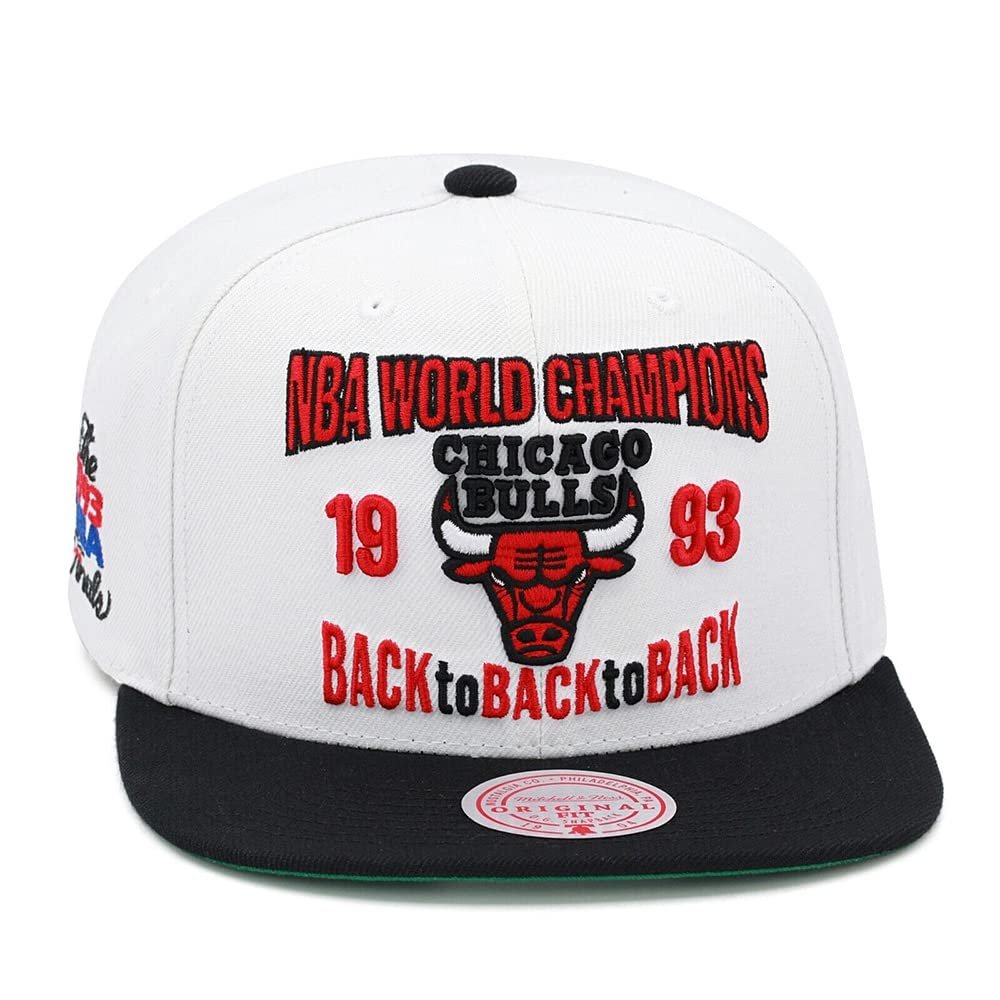 Mitchell & Ness Chicago Bulls NBA Back to Back 1993 Snapback Hat - Adjustable Cap - White/Black