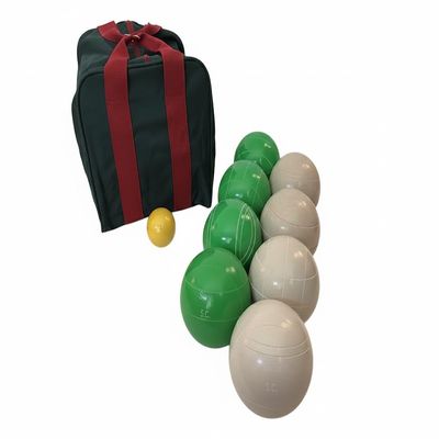 BuyBocceBalls Listing - Made in USA, Premium Quality Engraved Tournament Bocce Set - 110mm Green and White Balls, Nylon Bag, 998 Grams (2 lbs. 3.2 oz.). Various Bag Colors