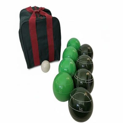 BuyBocceBalls Listing - Made in USA, Premium Quality Engraved Tournament Bocce Set - 110mm Green and Dark Green Balls, Nylon Bag, 998 Grams (2 lbs. 3.2 oz.). Various Bag Colors