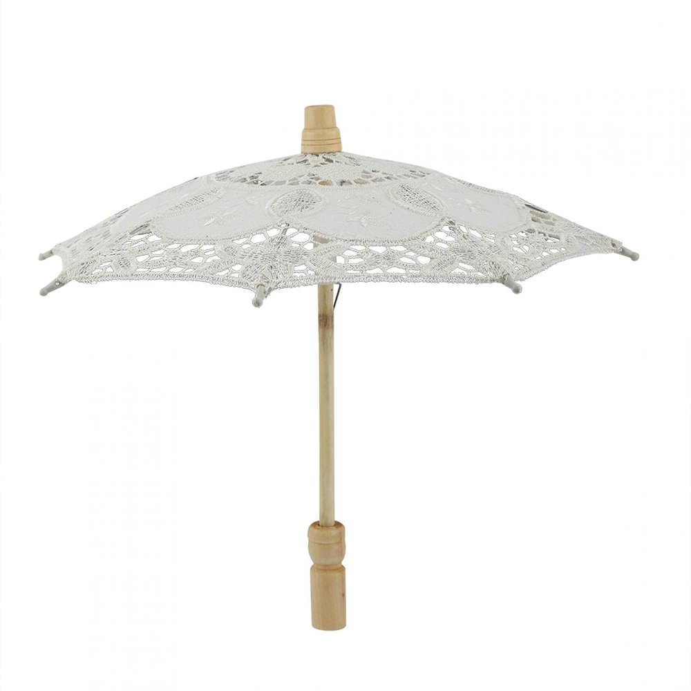 Wood Lace Bridal Umbrella Cotton Embroidery Handcrafted Parasol White Umbrella Wedding Tea Party Decoration Photo Lady Costume Supply (Milk White), Umbrella for Wedding, Umbrella for Wedding, Wood L