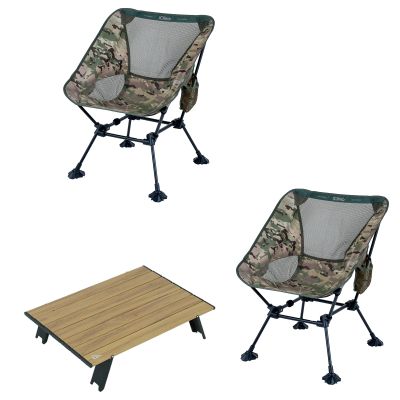 iClimb 2 Anti-Sinking Large Feet Chair and 1 Mini Folding Table Bundle, Ultralight Compact for Adults Outdoor Backpacking Camping Hiking Beach Concert