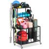 Weight Rack For Dumbbells Storage - Home Gym Storage Yoga Mat Storage Rack Workout Equipment Storage Rack for Kettlebells, Multifunction Exercise Equipment Gym Rack Organizer with Wheels and Hooks view 1