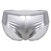 dPois Men's Leather Boxer Briefs Thong Metallic Shiny Bulge Pouch Underwear Latex Hot Pants Clubwear Silver Medium view 1