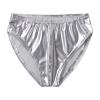 dPois Men's Leather Boxer Briefs Thong Metallic Shiny Bulge Pouch Underwear Latex Hot Pants Clubwear Silver Medium view 3