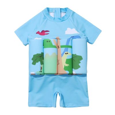 Kids Baby Boy Girl Float Suit with Adjustable Buoyancy Floatation Swimsuit Floating Swimwear Bathing Suit Toddler Float Swim Vest with 8 Removable Buoyancy Stick Blue Dinosaur + Cloud 3-4 Years