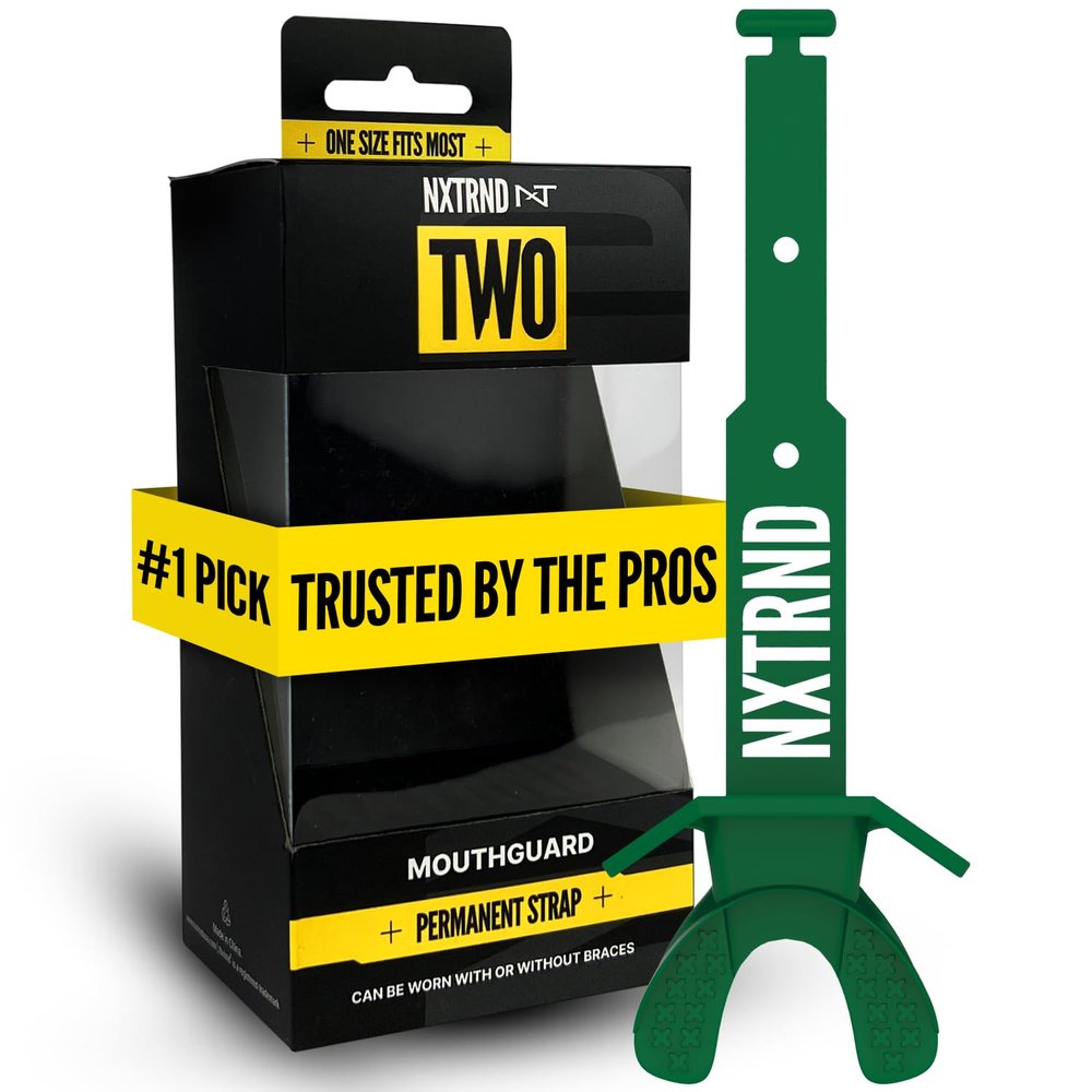 Nxtrnd Two Football Mouth Guard, Football Mouthpiece with Strap, Fits Adult & Youth (Dark Green)