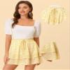 Allegra K 2024 Summer Floral Skirts for Women's Smocked Waist Ruffle Hem Layered Mini Chiffon Skirt X-Small Yellow view 3