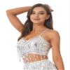 Hularka Women's Belly Dance Crop Top Shiny Sequin V Neck Tank Top Strappy Sleeveless Vest Costume Silver X-Large view 2