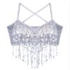 Hularka Women's Belly Dance Crop Top Shiny Sequin V Neck Tank Top Strappy Sleeveless Vest Costume Silver X-Large view 4