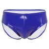 dPois Men's Leather Boxer Briefs Thong Metallic Shiny Bulge Pouch Underwear Latex Hot Pants Clubwear Blue Medium view 1