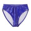 dPois Men's Leather Boxer Briefs Thong Metallic Shiny Bulge Pouch Underwear Latex Hot Pants Clubwear Blue Medium view 3